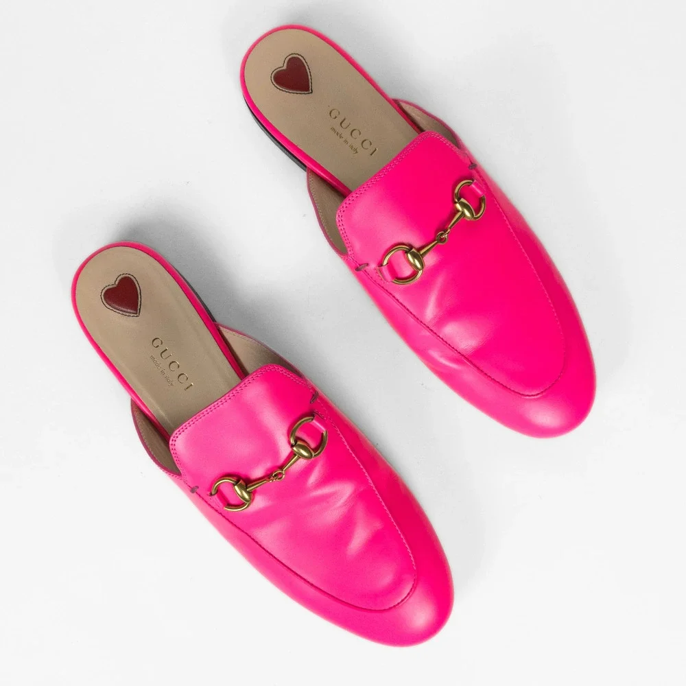 GUCCI Neon Pink Princetown Leather Slipper Mule Flat Horsebit Women's EU 37 - Picture 2 of 11
